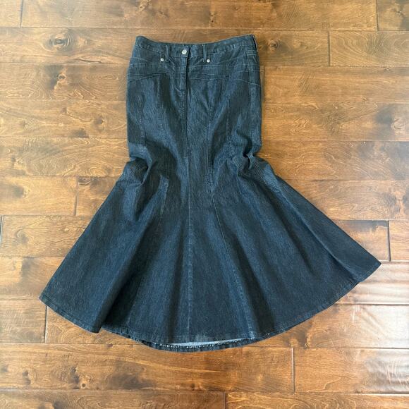 Bisou Bisou Denim Skirt Womens Size 8 Black Mermaid Fit Flare Western - Picture 1 of 9